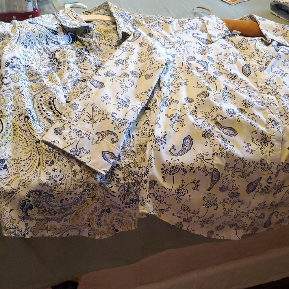 Basic Editions Blue and Yellow Paisley Shirts , Elbow and Long Sleeve Style.
